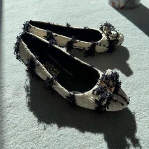 Salvatore Ferragamo Black and Cream Flats